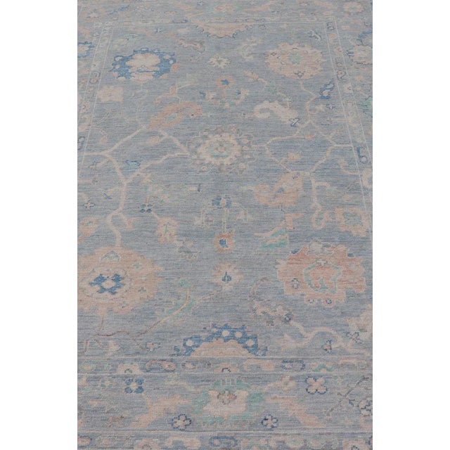 Modern Modern Oushak Rug With in Light Gray Blue Background and All-Over Floral Motifs For Sale - Image 3 of 12