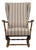 Vintage Hungarian Rumba Wingback Rocking Chair in Beige Striped Fabric with Wooden Rockers For Sale