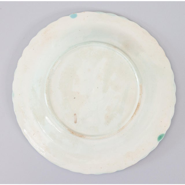 19th Century English Majolica Turquoise & Green Begonia Leaf Plate For Sale In Houston - Image 6 of 7