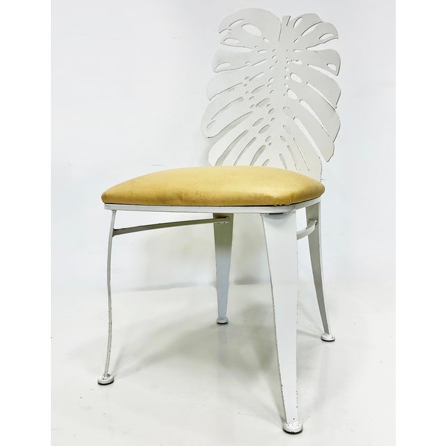 White Vintage Painted Cut Iron Monstera Leaf Chairs With Cushions, Set of 4 For Sale - Image 8 of 8