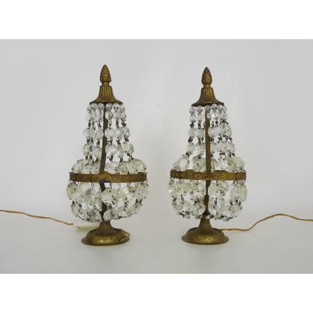 Louis XVI Directoire Style Hot Air Balloon Lamps with Crystal Drops, 1950s, Set of 2 For Sale - Image 3 of 9