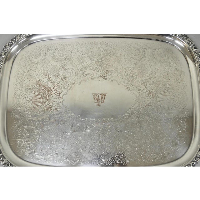 Antique Barker Ellis Victorian Silver Plated Serving Platter Bar Tray Engraved For Sale - Image 4 of 18