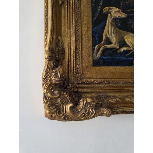 Late 20th Century Late 20th Century Original Greyhound Oil Painting, Hand Painted Whippet Portrait, Vintage Gilded Frame, Dog Lover Wall Art, One of a Kind Artwork For Sale - Image 5 of 14