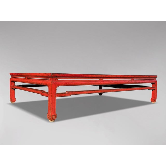 Red Large Antique Chinese Red Painted Coffee Table, 1800 For Sale - Image 8 of 9