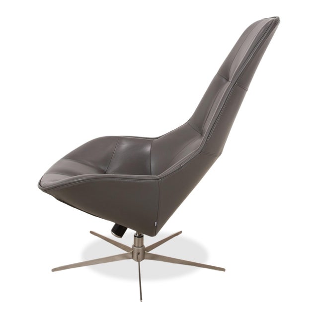 Boston Leather Armchair with Ottoman in Grey Brown Taupe Estoril Semi Aniline Leather 0959 with Manual Swivel and Rocking Function from Boconcept For Sale - Image 14 of 18