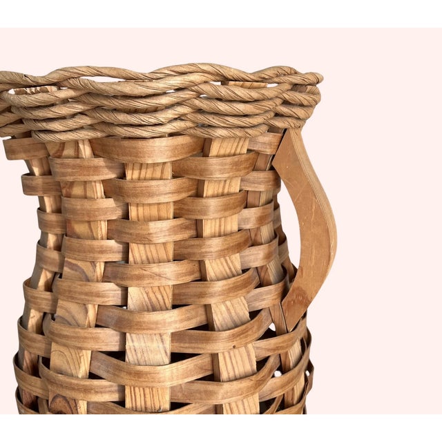 GORGEOUS scalloped wood double handle wicker vase 20 inches tall 4 inches diameter opening double handles wood use is...