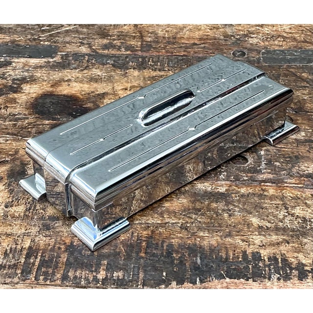 Silver Vintage Deco Metal Lidded Box For Sale - Image 8 of 12