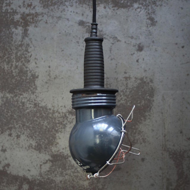 Industrial Vintage Industrial Blue Enamel Work Pendant Lamp For Sale - Image 3 of 7