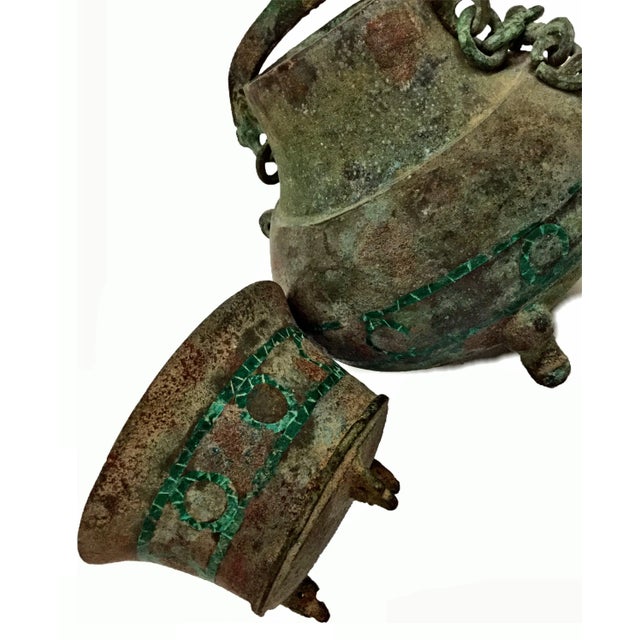 Metal Antique Bronze Eastern Asia Wine Pot With Cup For Sale - Image 7 of 12