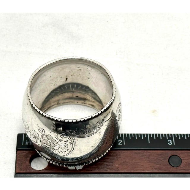 Antique Germany 800 Grade Continental Coin Silver Napkin Rings With Hand Engraved Flowers - a Pair For Sale - Image 12 of 12