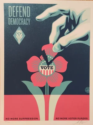 Shepard Fairey (Obey), Defend Democracy, Signed Screenprint