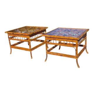 Vintage Brighton Bamboo Chippendale Side Tables- a Pair For Sale
