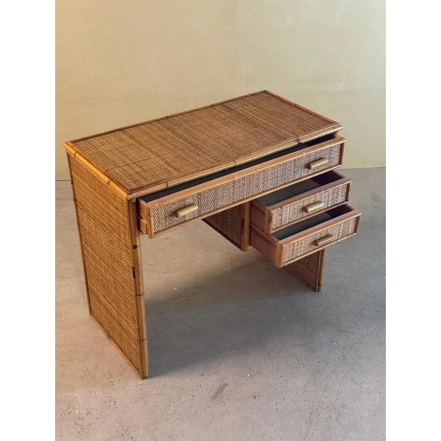 1970s Mid-Century Modern Bamboo and Rattan Desk, 1970s For Sale - Image 5 of 13