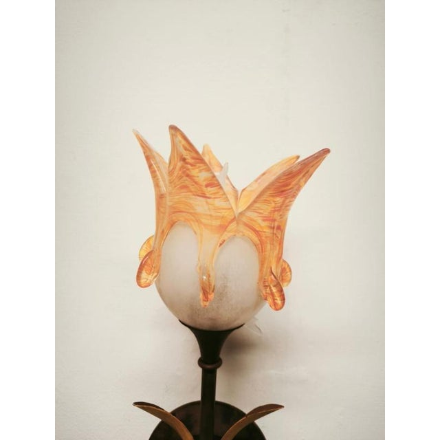 1980s Iron Wall Lamp with Murano Glass Shade, 1980s For Sale - Image 5 of 16