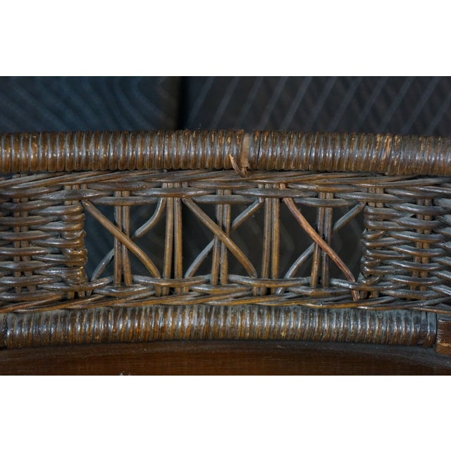 Wood Antique American Quartersawn Oak & Wicker Kidney Writing Desk Dressing Table For Sale - Image 7 of 16