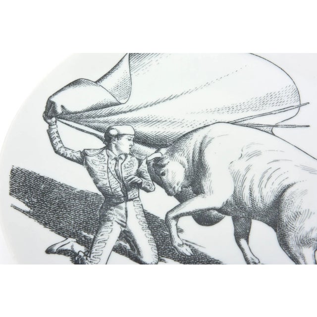 Vintage Piero Fornasetti Porcelain Black and White Matador and Bull Plates Set of 6 Mid Century Modern For Sale In Miami - Image 6 of 11