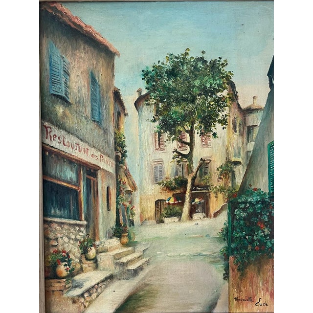 Acquired in France, a beautiful antique oil painting of a village on panel. The painting has wonderful detail and is...