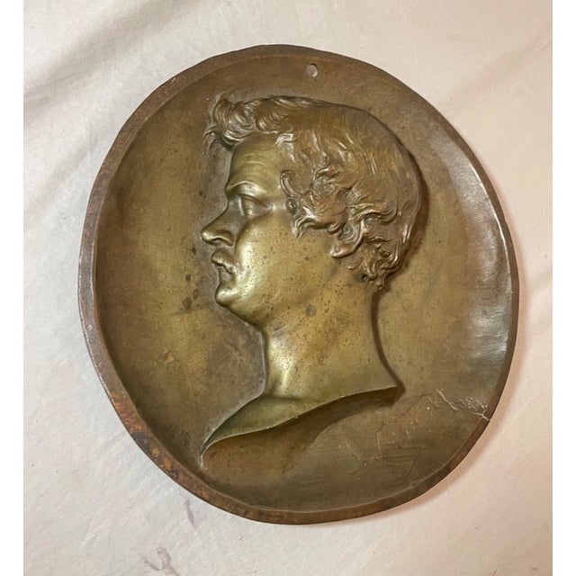 High Quality Antique Signed Thick Bronze Relief Portrait Wall Plaque Medallion For Sale - Image 11 of 11