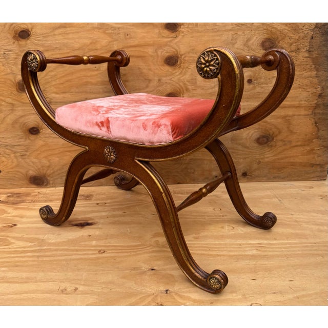 Wood Late 20th Century Designer Galimberti Lino Regency Curule Bench For Sale - Image 7 of 12