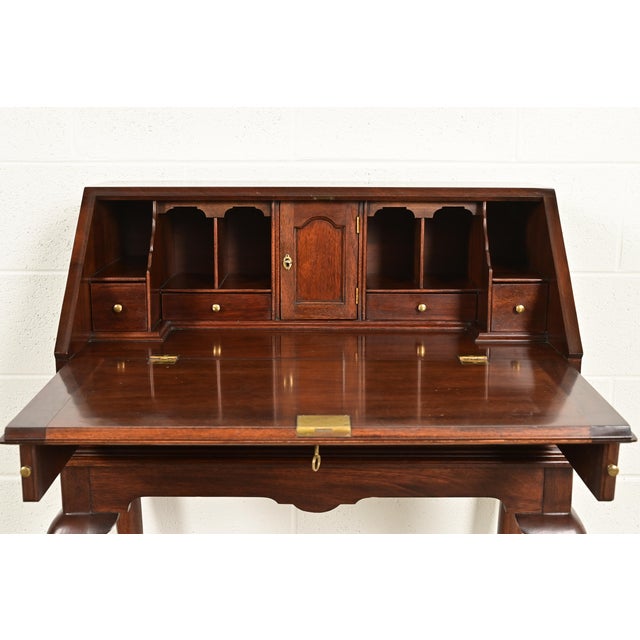 Henkel Harris Queen Anne Lady Astor Solid Mahogany Slant Front Writing Desk For Sale - Image 10 of 14