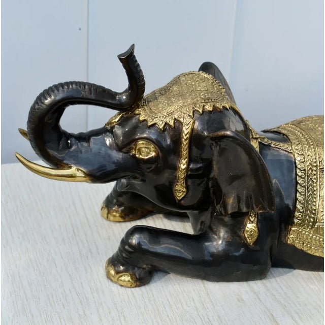 Ebony Vintage Thai Ornate Two Tone Bronze Elephant Statue For Sale - Image 8 of 12