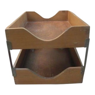 Vintage Mid 20th Century Wood Two Tier Stacking Paper Filing Trays For Sale
