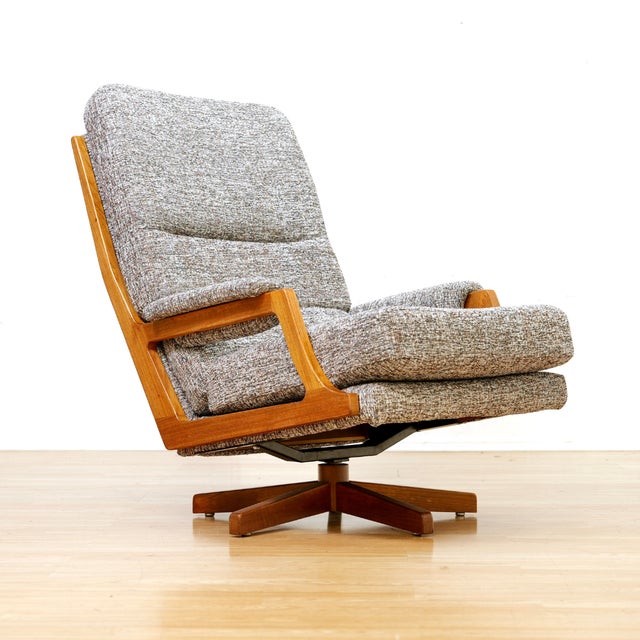Vintage 1960s Danish Swivel Lounge Chair & Ottoman For Sale - Image 9 of 11