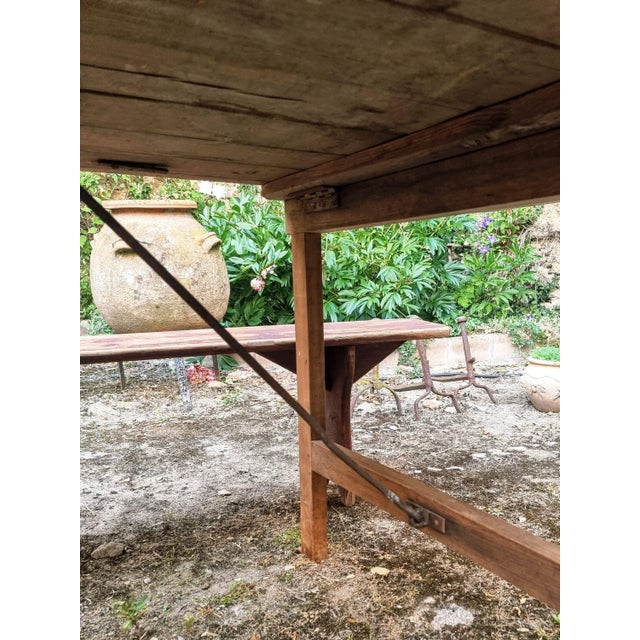 Antique French Folding Dining Table with Benches in Pine and Chestnut, 1890s, Set of 3 For Sale - Image 14 of 18