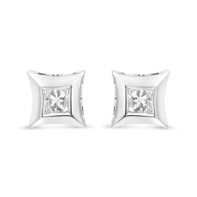 Contemporary Sterling Silver 1/3 Cttw Princess Cut Diamond Square Stud Earrings For Sale - Image 3 of 5