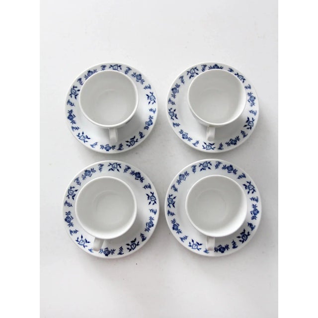 Farmhouse Vintage Porsgrund Varefakta Porcelain Tea Cup & Saucers Sets of 4 For Sale - Image 3 of 11