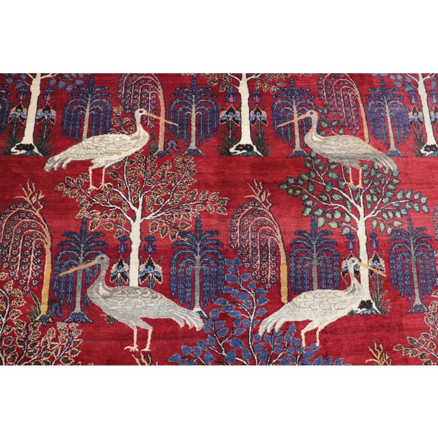 Early 20th Century Zabihi Collection Persian Animal Crane Tabriz Willow Carpet For Sale - Image 5 of 12