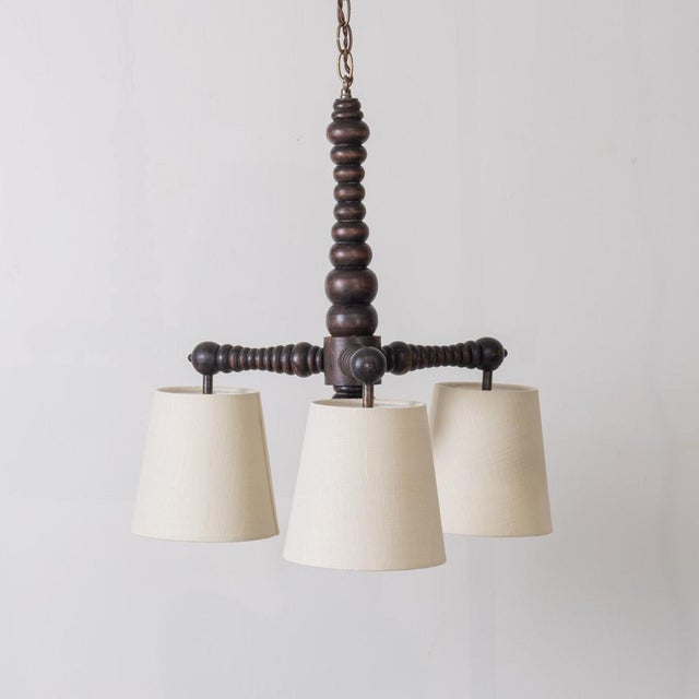 French 1940s harles Dudouyt French Carved Wood Style Chandelier For Sale - Image 3 of 12