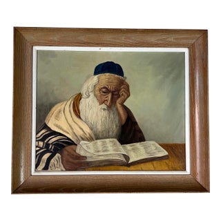 70's J. F. Colombo Jewish Rabbi Judaica Oil Painting Portrait, Framed For Sale