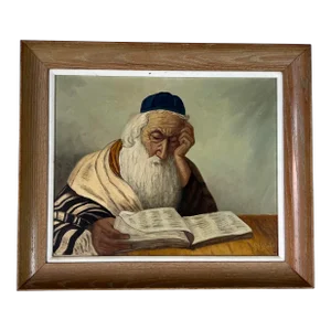 70's J. F. Colombo Jewish Rabbi Judaica Oil Painting Portrait, Framed
