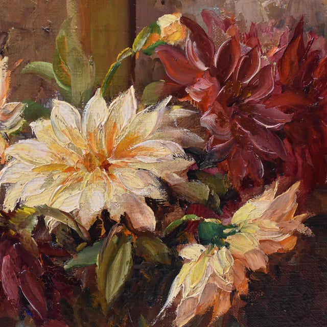 1920s Kees Terlouw, Small Dahlias, Oil on Canvas, 20th Century, Framed For Sale - Image 5 of 11
