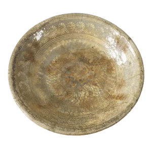 15th Century or Earlier Korean or Japanese Celadon Green Bowl With Chrysanthemums