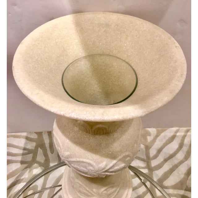 2010s Arteriors Transitional White Faux Marble Carved Alter Vase For Sale - Image 5 of 7