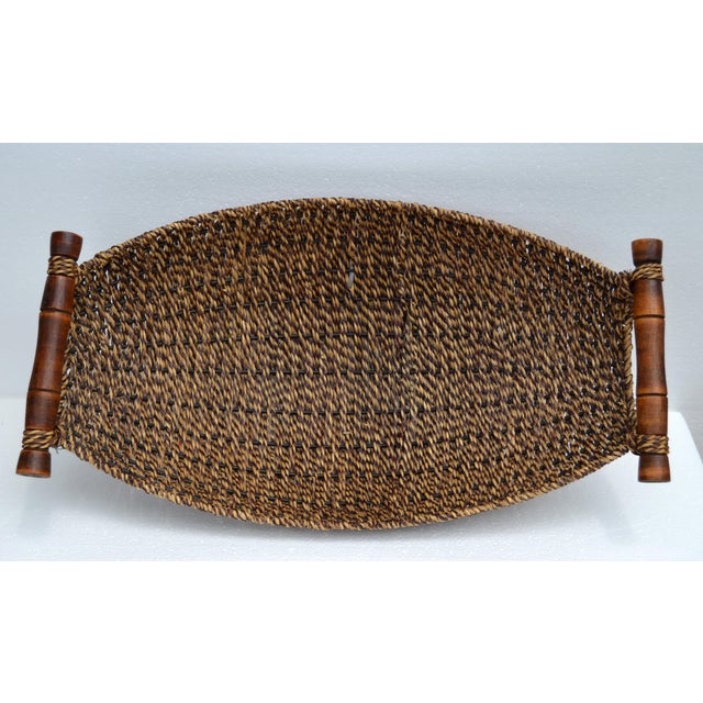 Organic Handwoven Decorative Basket Bamboo Handles Boho Chic For Sale - Image 11 of 16