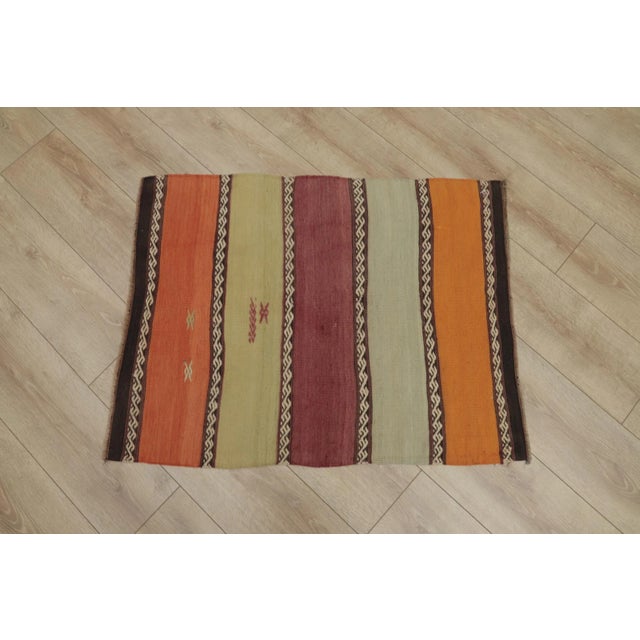 1970s Farmhouse Orange Striped Kilim For Sale - Image 4 of 13