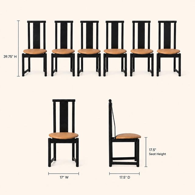 Postmodern Set of Six BiF Postmodern Black Lacquer Dining Chairs, 1980s For Sale - Image 3 of 17