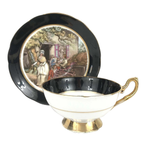 Mid 20th Century Regency Vintage Bone China Teacup & Saucer Old England Transfer Scene VGC