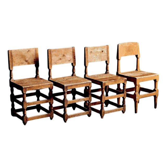 Rustic Pinewood Chairs, Sweden, 1900s, Set of 4 For Sale