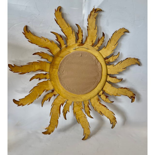French Hand-Carved Giltwood Sunburst Mirror, Hollywood Regency, 1940s For Sale - Image 13 of 16