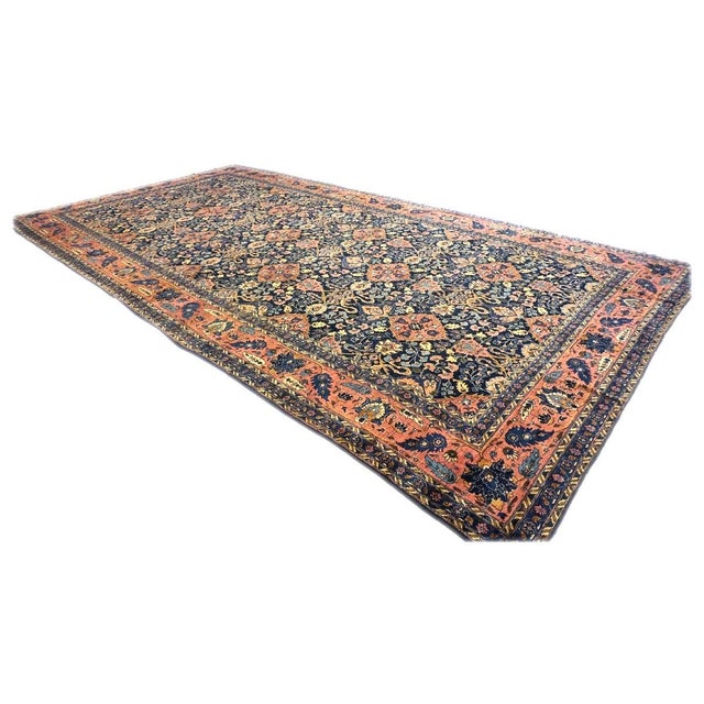 Persian Antique Persian Lilihan Wool 11x20 Salmon, Yellow & Blue Handmade Gallery Rug #9902643 For Sale - Image 3 of 13