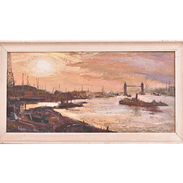 Vintage George Schwacha Oil on Board Nautical Bay Boat Expressionism Painting For Sale - Image 4 of 9
