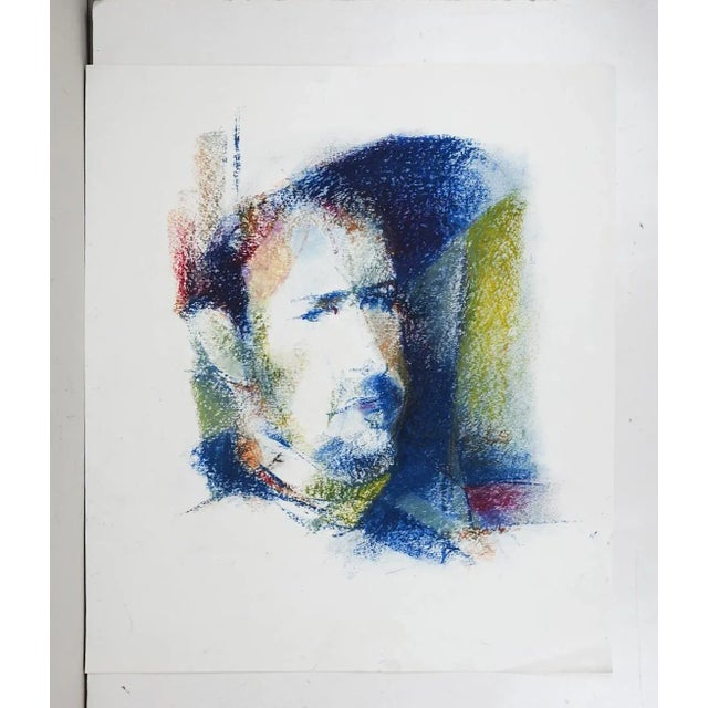 Late 20th century oil pastel on paper abstract portrait drawing of man. Unsigned. Unframed, some smudging around margins.