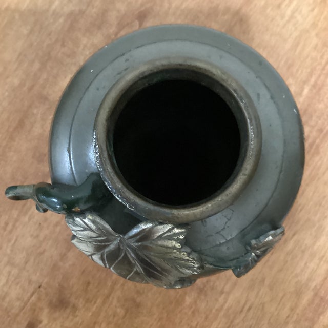 Vintage Japanese Mixed-Metal Bronze Vase With High Relief Applied Grapevine Motif For Sale - Image 9 of 12