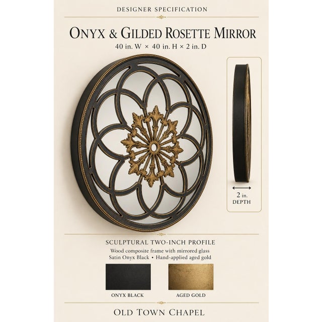 Late 20th Century Large Onyx Black and Aged Gold Gothic Rosette Wall Mirror For Sale - Image 5 of 5