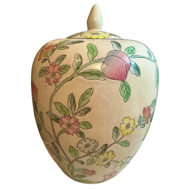 Ceramic Vintage Chinoiserie Lidded Ginger Jar For Sale - Image 7 of 12