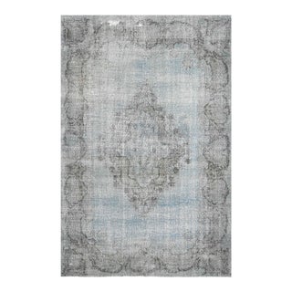 1970s Vintage Turkish Handmade Wool Cotton Blue Area Rug For Sale